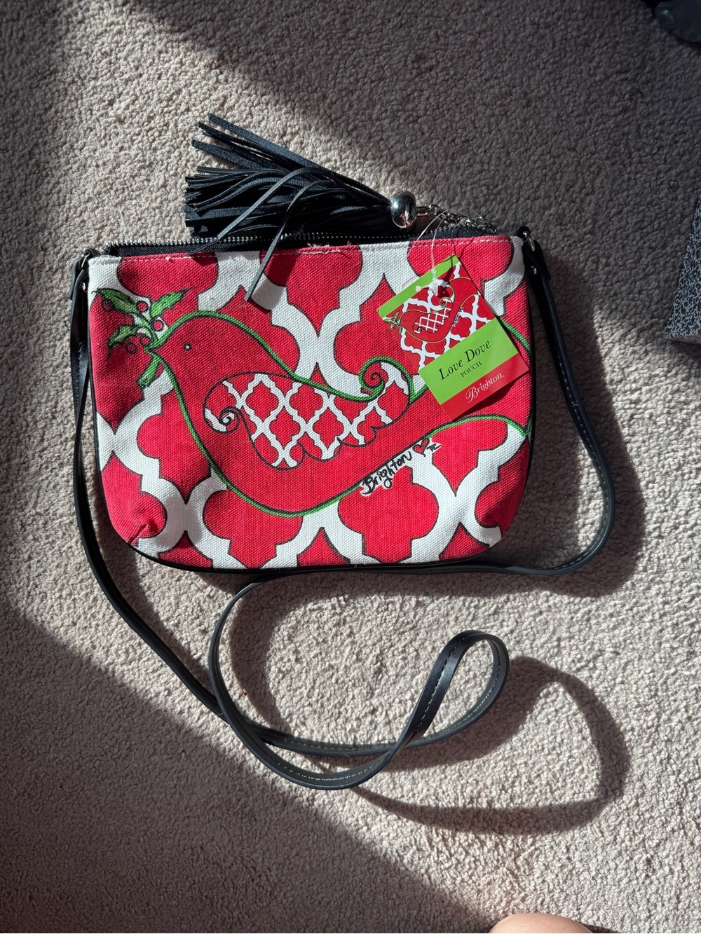 Brighton Love Dove Crossbody Pouch Red White Holiday Bag NWT